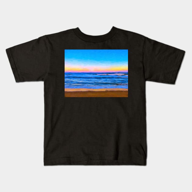 Sunrise on the Beach Kids T-Shirt by jillnightingale